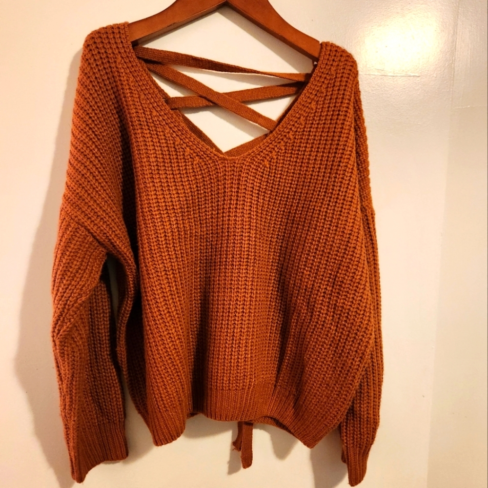 Rust Lace Up Back Sweater Sz M